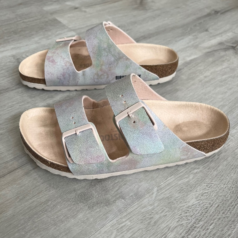 Birkenstock Arizona Iridescent Sandals Shoes Microfiber Vegan Support Comfort 38 - Picture 2 of 10